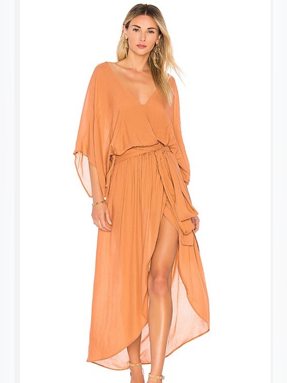 NWT Indah Quill Kimono Maxi Dress XS Clay 100% Bamboo Boho Resort Revolve